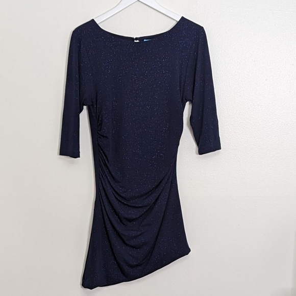 Alice + Olivia Navy Sparkly Medium Dress With Asymmetrical Hem - Picture 1 of 9